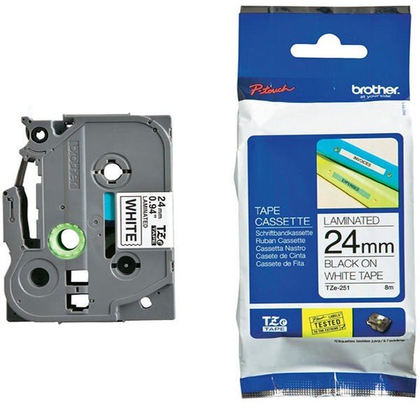 Cinta Brother Tze251 Negro Sobre Blanco Laminada 24cm X 8m Largo Tze-251, Brother